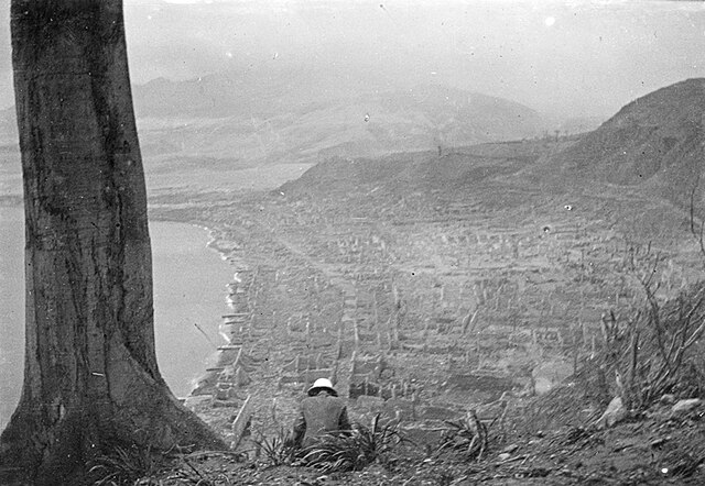 View from the top of Saint -Pierre devastated by the eruption. Credit: Wikimedia Commons.