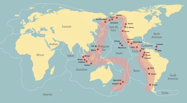 The map of the fire belt in the Pacific.