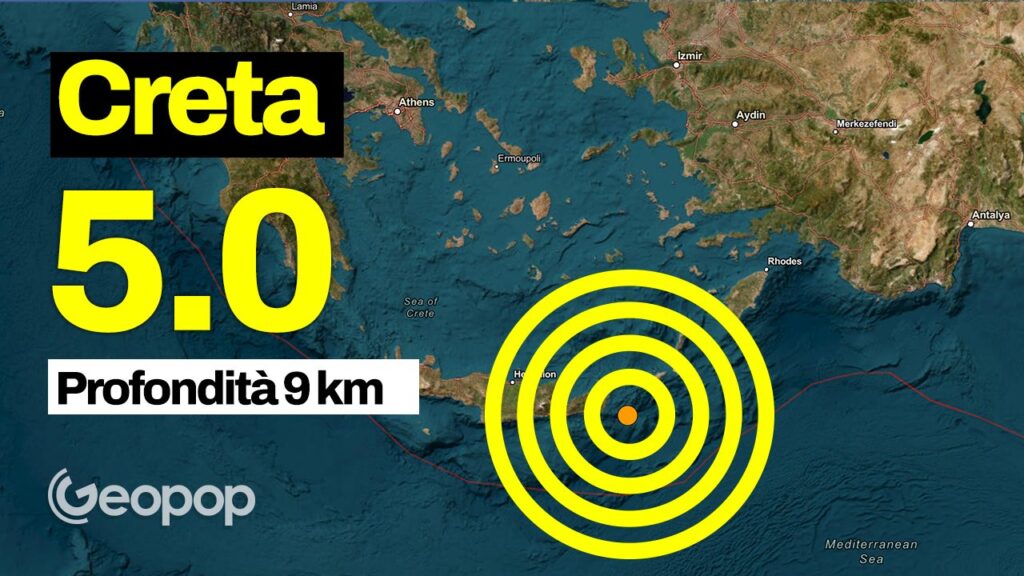 Scossa di terremoto di magnitudo 5.0 a Creta