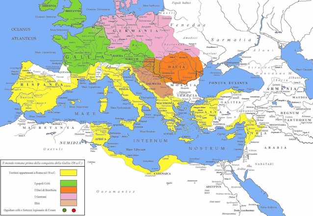 Rome and the European territory at the time of the beginning of Cesare's campaign