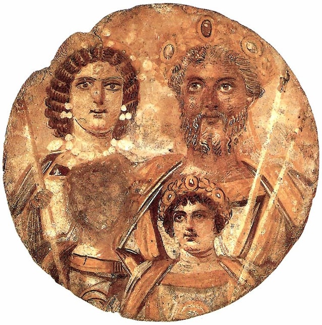 Tondo Severiano- Settimio Severo, Giulia Domna, Caracalla and Geta, but the latter's face is eroded
