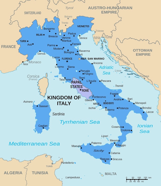 The Papal States after the Unification of Italy Credit Peter39c via Wikimedia Commons)