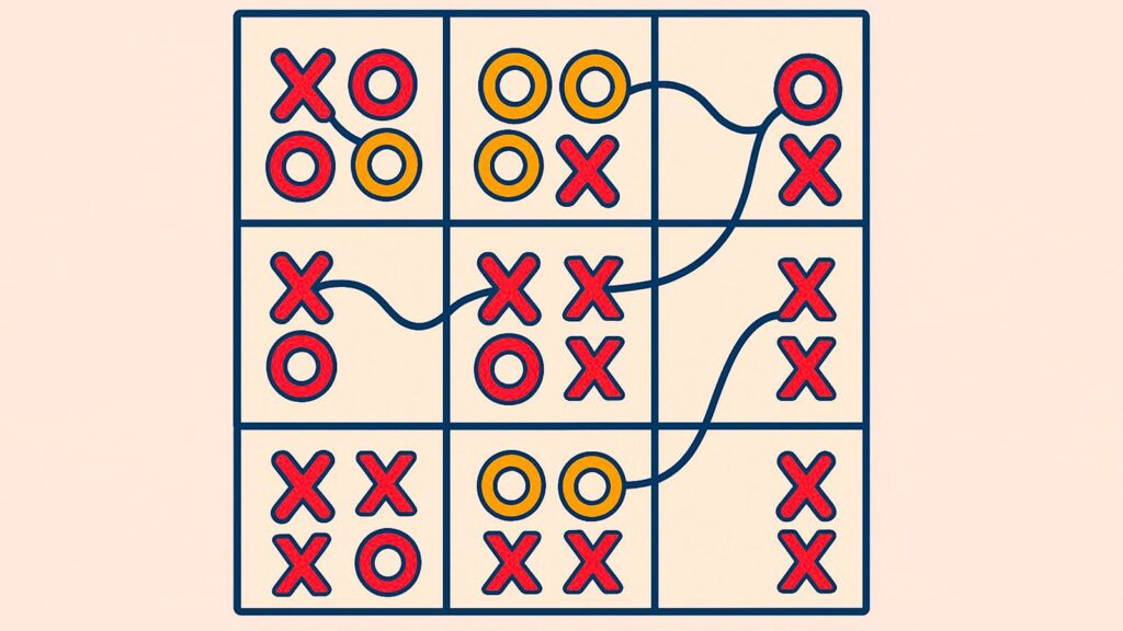 Quantum Tris: the game that mixes strategy and physics