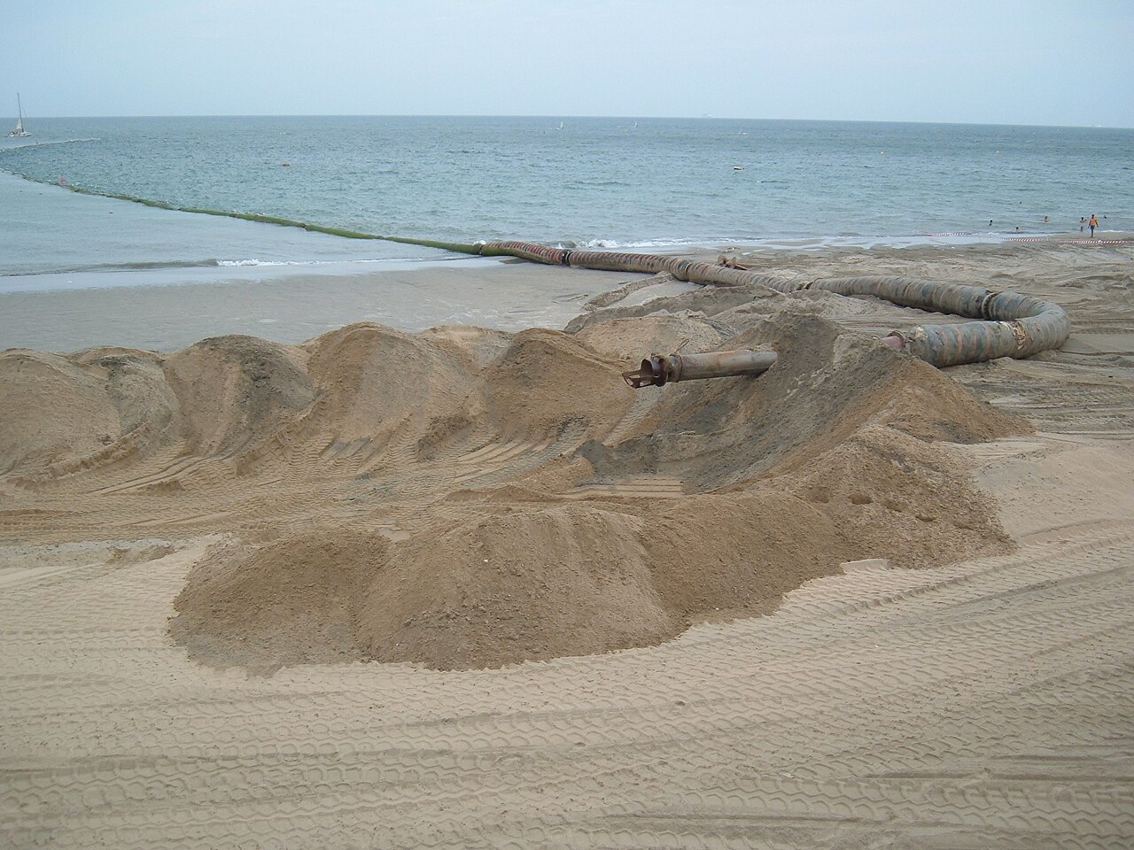 Coastal nourishment. Credits: Wikimedia commons.