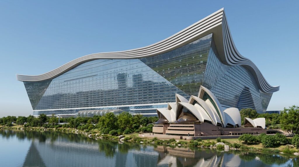 The New Century Global Center is the largest building in the world: it has a surface area of ​​1.7 million m²