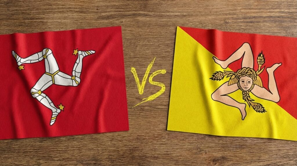 There is an “armored” version of the Sicilian flag, but it belongs to the Isle of Man