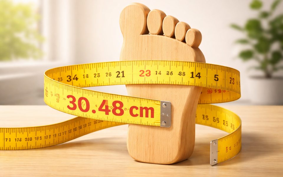 How many meters are a foot and when is it used