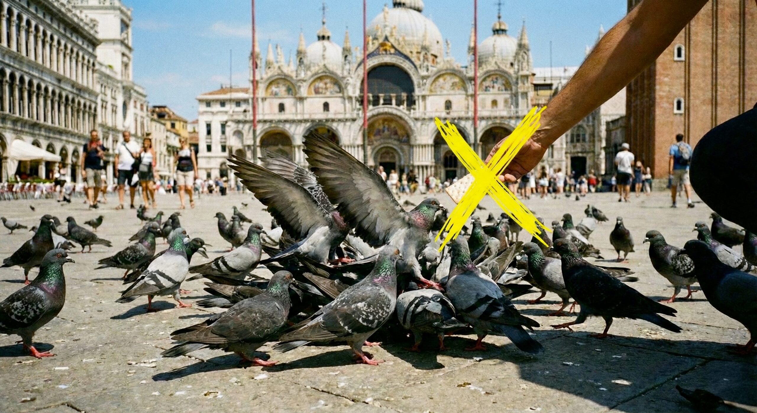 Feeding pigeons is prohibited by law in Italy: it can harm the animals