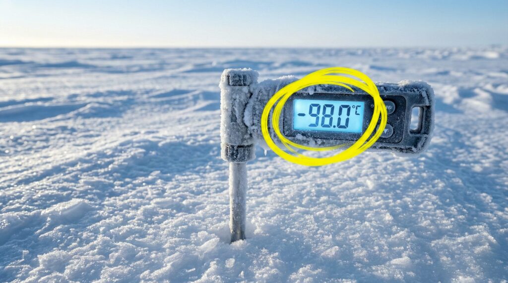 The lowest temperature ever recorded on Earth is –98.6°C in Antarctica
