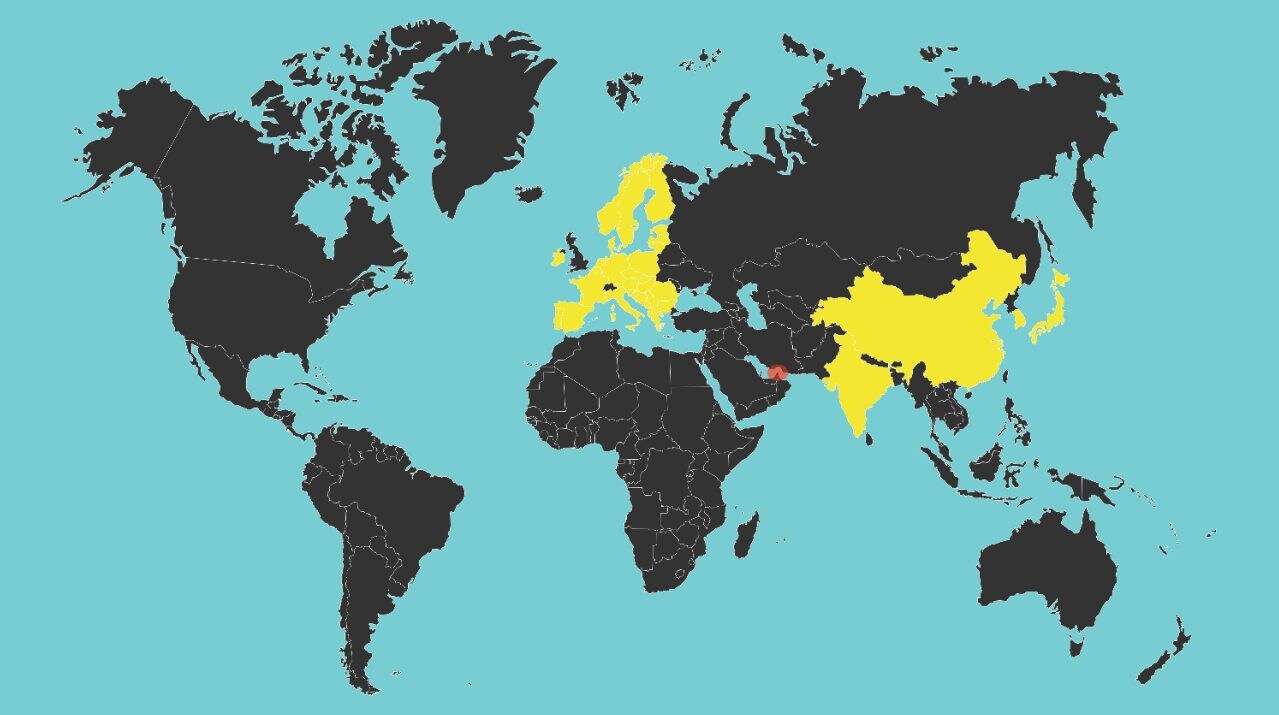 The map of countries that import oil and gas from Iran via the Strait of Hormuz