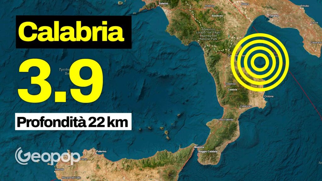 Earthquake in Calabria of magnitude 3.9, shock felt as far away as Puglia