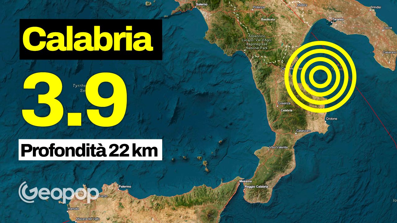 Earthquake in Calabria of magnitude 3.9, shock felt as far away as Puglia