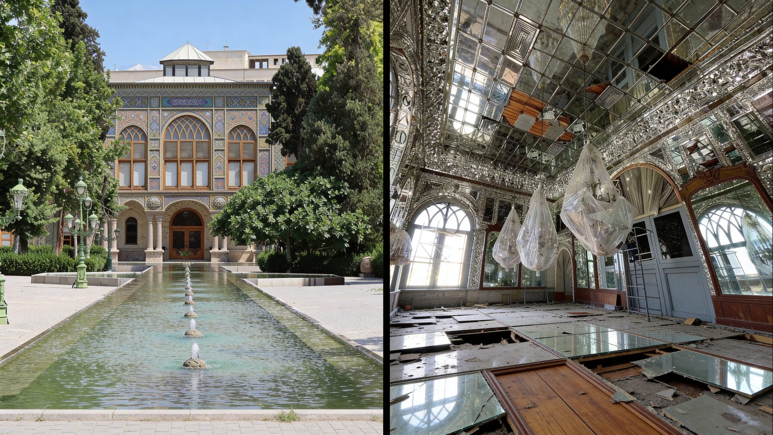 The precious Golestan Palace in Tehran, a UNESCO World Heritage Site, hit and damaged in raids in Iran