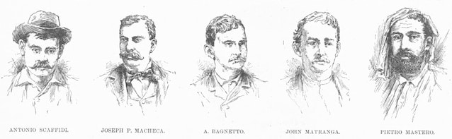 Some of the victims of the 1891 lynching, illustration from Harper's Weekly. Via Wikimedia Commons.