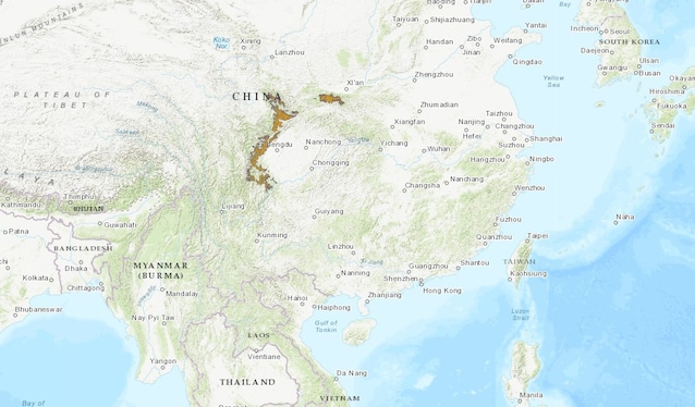 range of the giant panda in China