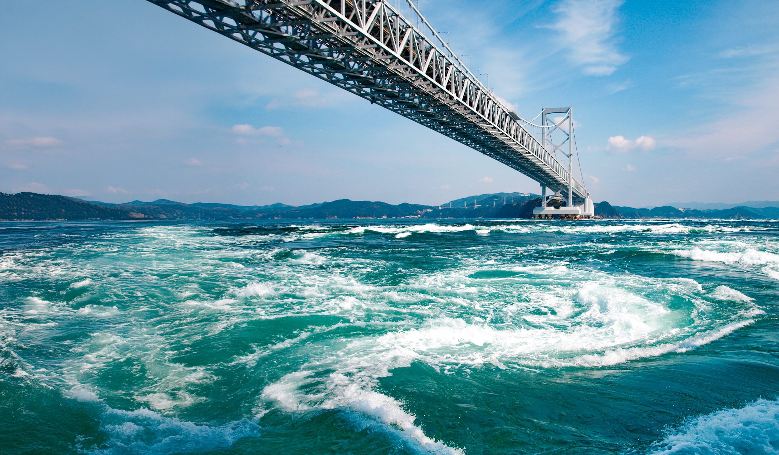 The gyres of the Naruto Strait in Japan, a marine phenomenon up to 1.5 km in diameter
