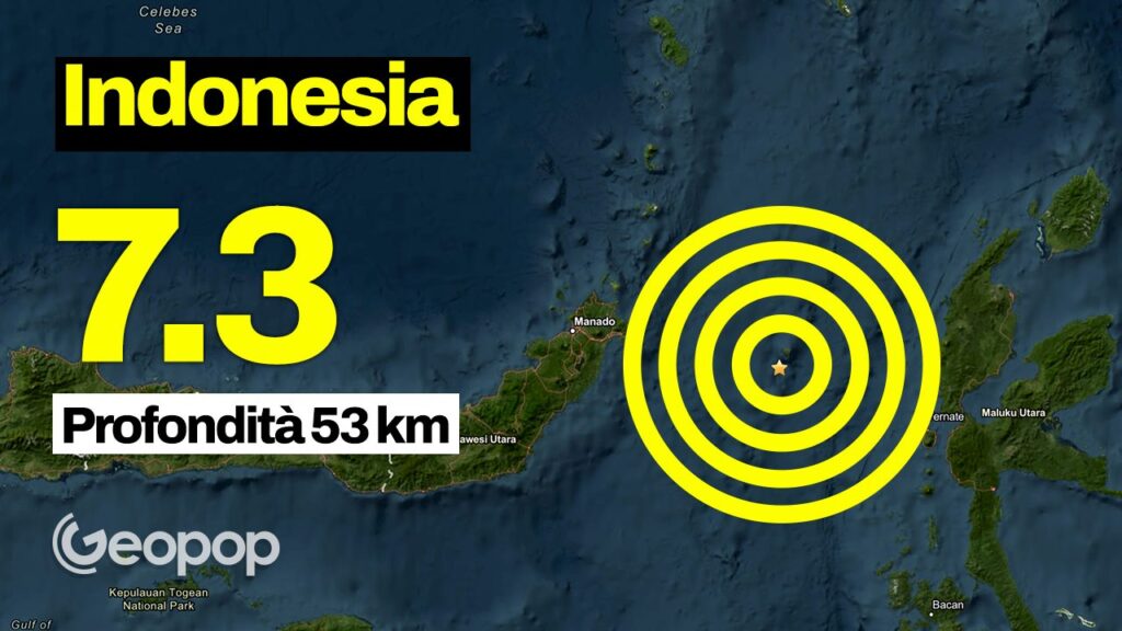 Earthquake in Indonesia of magnitude 7.3, epicenter in the Molucca Sea: tsunami warning lifted