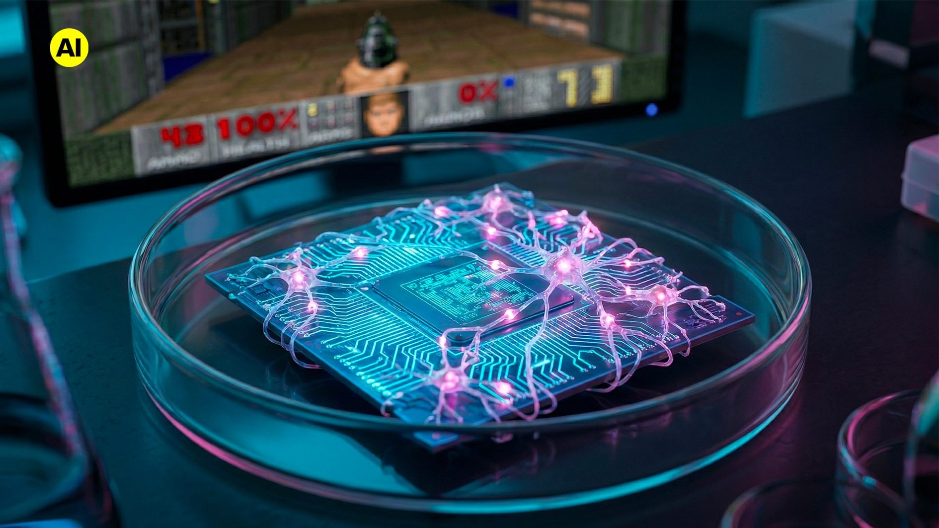 800,000 human neurons grown in the laboratory on microchips and trained to play the video game DOOM