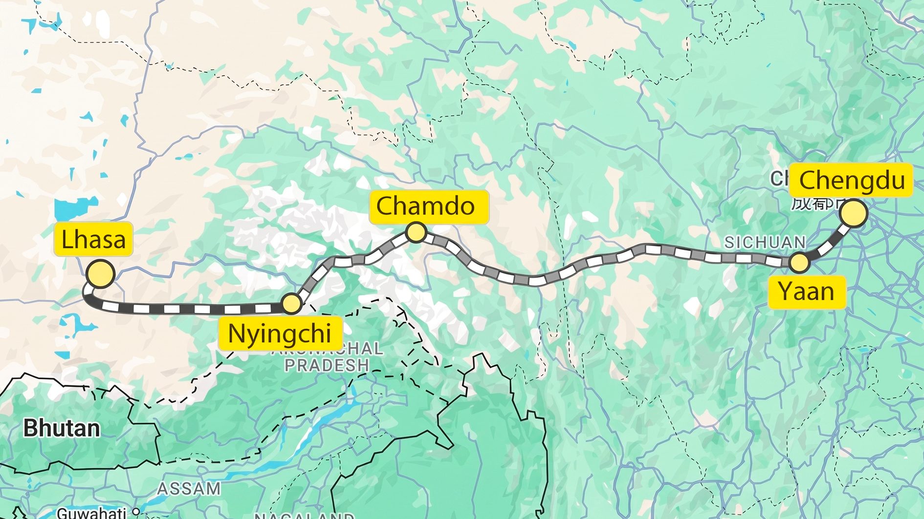 The Sichuan-Tibet high-speed railway that will connect Chengdu to Lhasa for 1600 km