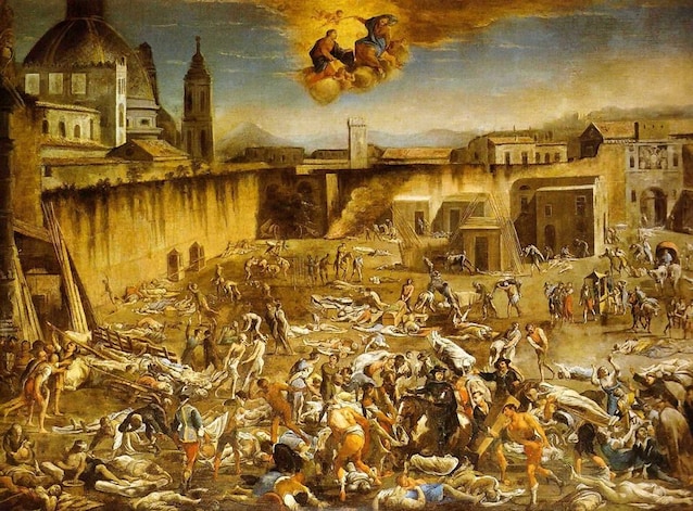 Largo Mercatello during the plague in Naples - painting by Marco Spadaro