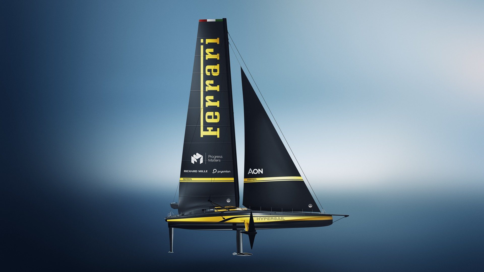 The livery of Ferrari Hypersail has been revealed, the 30-metre monohull that will fly over the oceans
