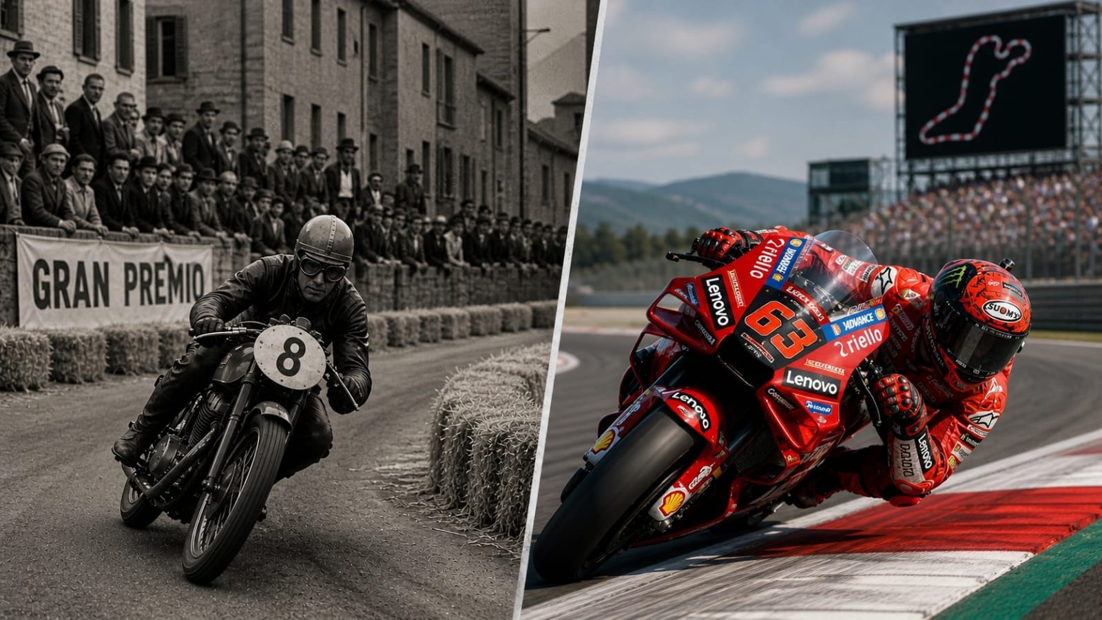 When MotoGP was raced on the street, from 55 to 300 horsepower: the evolution from 1949 to today