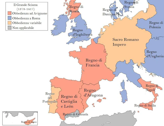 Map of the Western Schism (Wikimedia Commons)