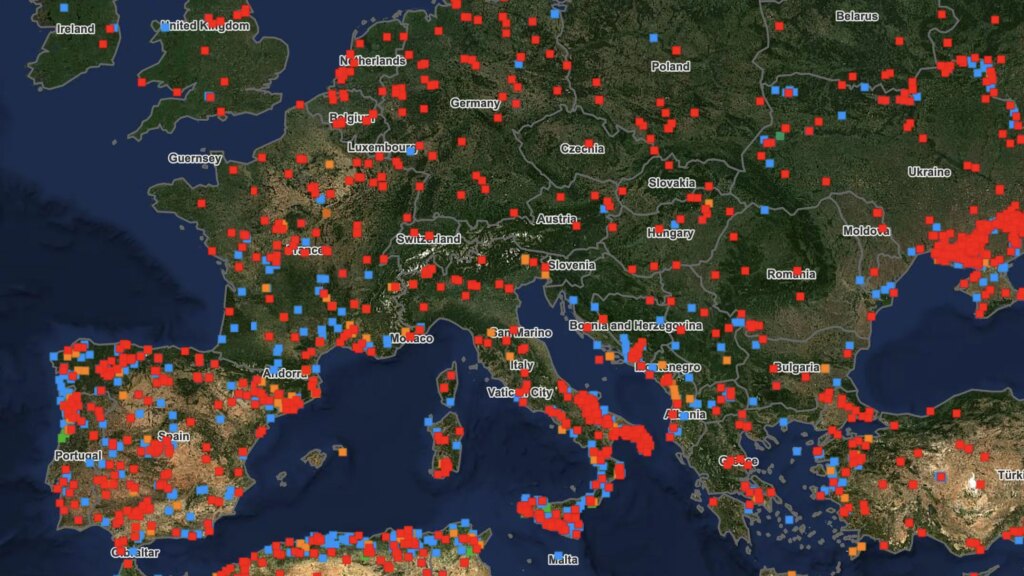 The map of forest fires in Southern Europe: what's happening in Italy, Spain, France and Portugal