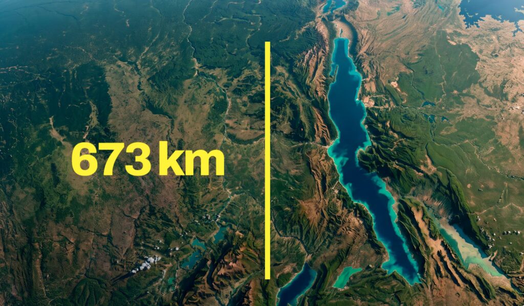 The longest lake in the world is Tanganyika: it extends for 673 km in the heart of the Rift Valley