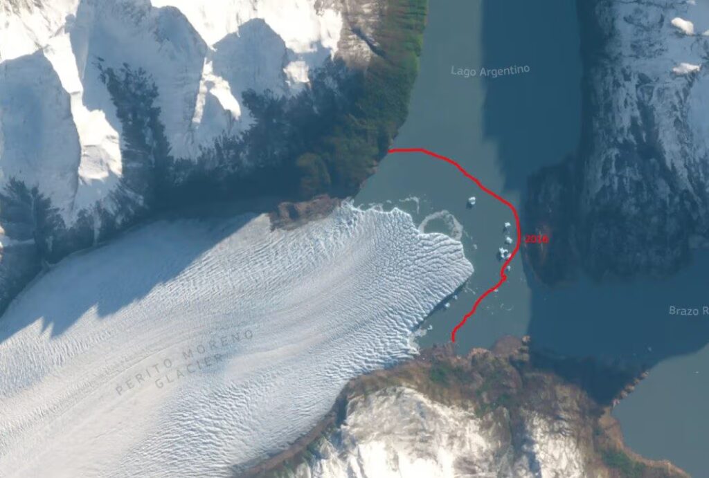 The Perito Moreno glacier in Argentina is receding: 3km2 in 26 years, satellite images