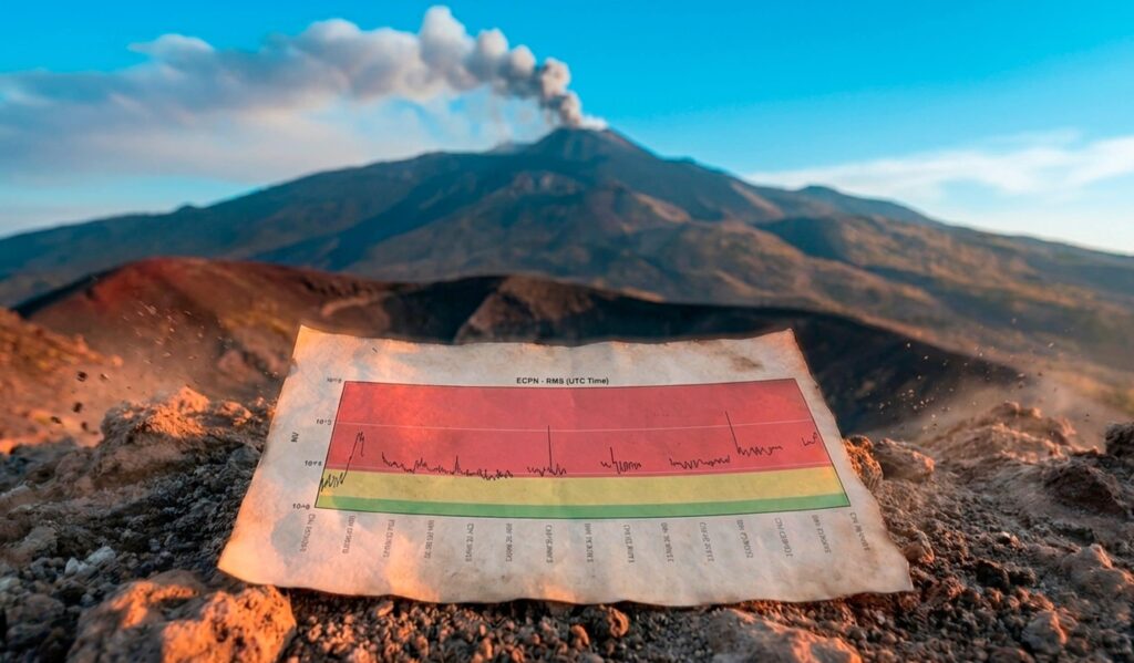 What is Etna's volcanic tremor caused by the rising magma and what values does the INGV graph show