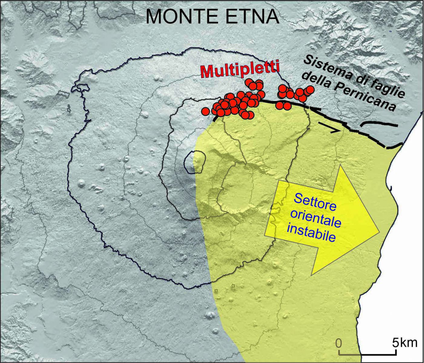 Sliding of the eastern sector of Etna. Credits: INGV
