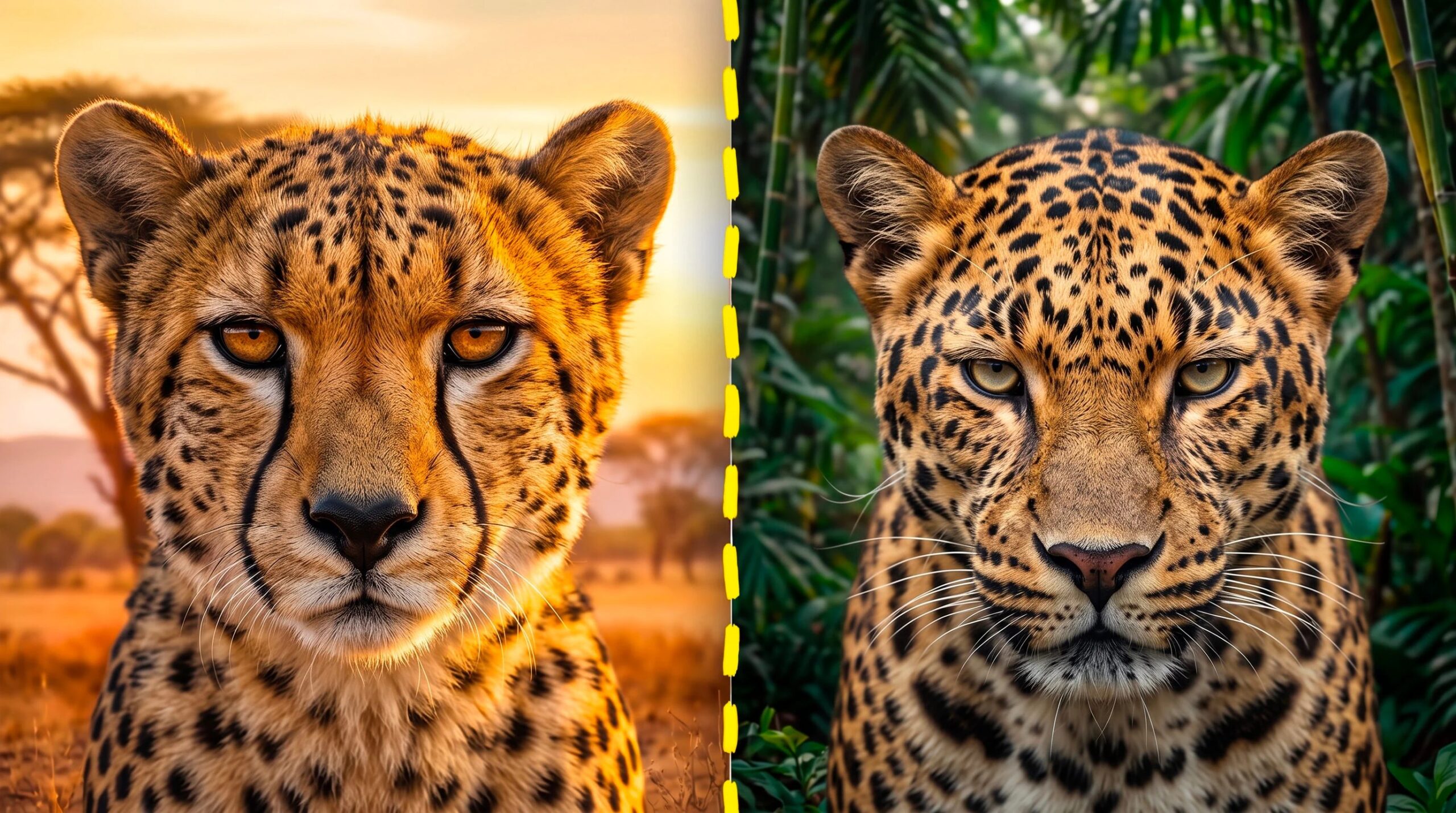 Who is faster between the cheetah and the leopard and the differences in recognizing the two felines by their spots and physique