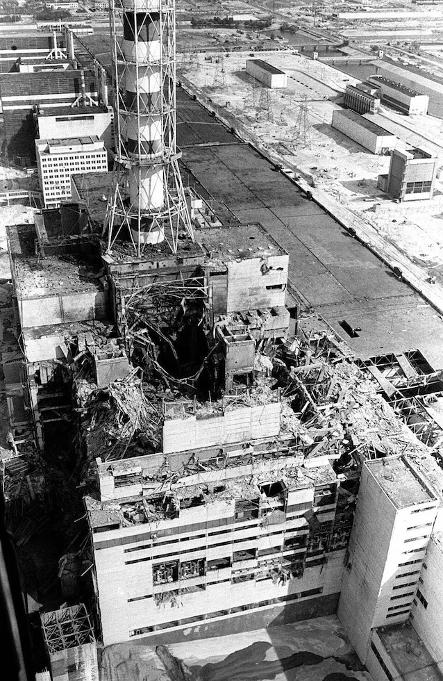 The Chernobyl reactor after the explosion