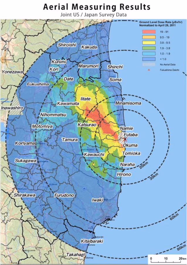 Radioactive contamination at the Fukushima plant (US. Department of Energy)