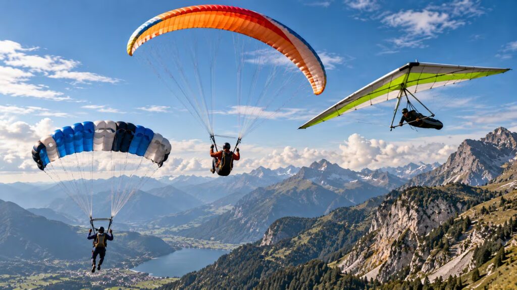 What is the difference between parachute, paraglider and hang glider: wings and lift of the 3 means of flying