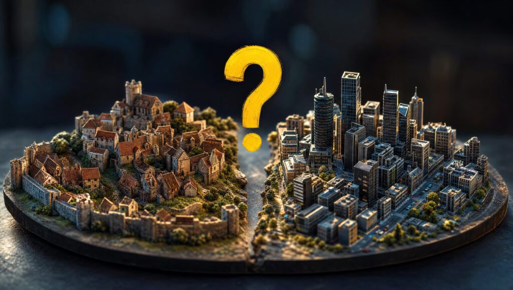 What is the difference between village, municipality, town and city: the name depends on history or bureaucracy